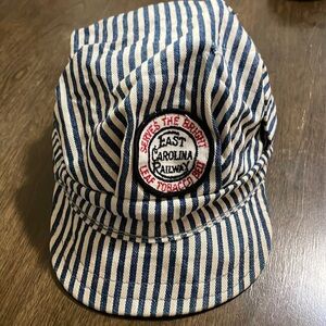 Kid’s Train Engineer Conductor Cap Hat Blue Striped Railroad vintage